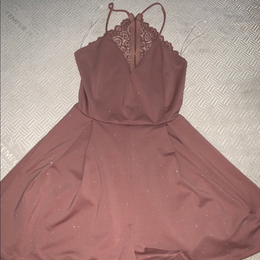 Glitter lace back romper